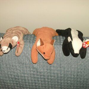 Set 3 Ty Beanie Baby  Babies Toys 1995 Stinky Skunk~ Ringo Racoon ~ 1996 Sly Fox